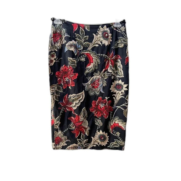 Vintage 90s Dolce Apparel Petites Heavy Beaded Pencil Midi Skirt Floral Medium P - Picture 1 of 14